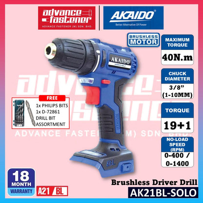 Akaido AK21BL 21V Brushless Cordless Driver Drill 10MM