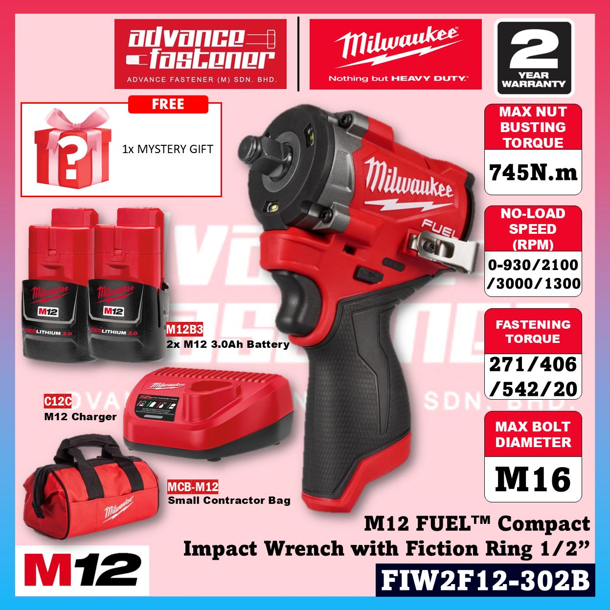 Milwaukee FIW2F12-251B / FIW2F12-0 M12 FUEL Compact Impact Wrench with Friction Ring 1/2" 745N.m