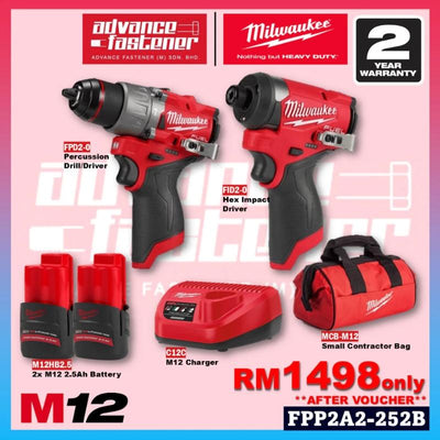 Milwaukee M12 FPP2A20-302X SA ESSENTIAL Combo ( FPD2-0 Percussion Drill / Driver 13mm & FID2-0 Hex Impact Driver 1/4" )