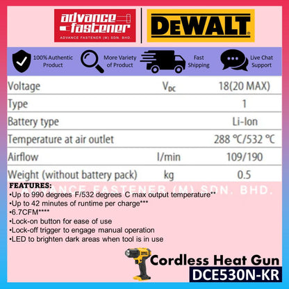 DeWalt DCE530N-KR 18V XR Cordless Heat Gun