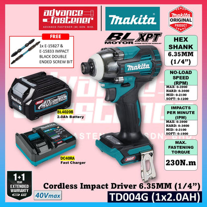 Makita TD004 / TD004GZ 40Vmax Cordless Impact Driver 6.35MM (1/4")