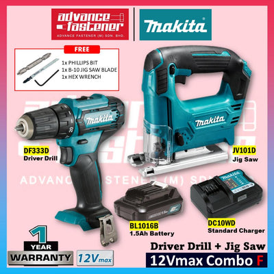 Super Value Makita 12Vmax Cordless Combo F ( DF333D Cordless Driver Drill + JV101D Cordless Jig Saw )