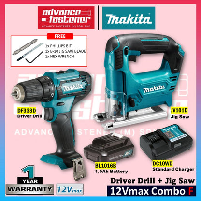Super Value Makita 12Vmax Cordless Combo F ( DF333D Cordless Driver Drill + JV101D Cordless Jig Saw )