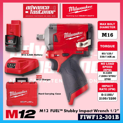 Milwaukee FIWF12-0C / FIWF12-301B / FIWF12-251B M12 Fuel Stubby Impact Wrench 1/2" ( FIWF12 )