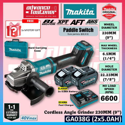 MAKITA GA038GZK 40Vmax Cordless Angle Grinder 230MM ( 9" ) ( Paddle Switch )