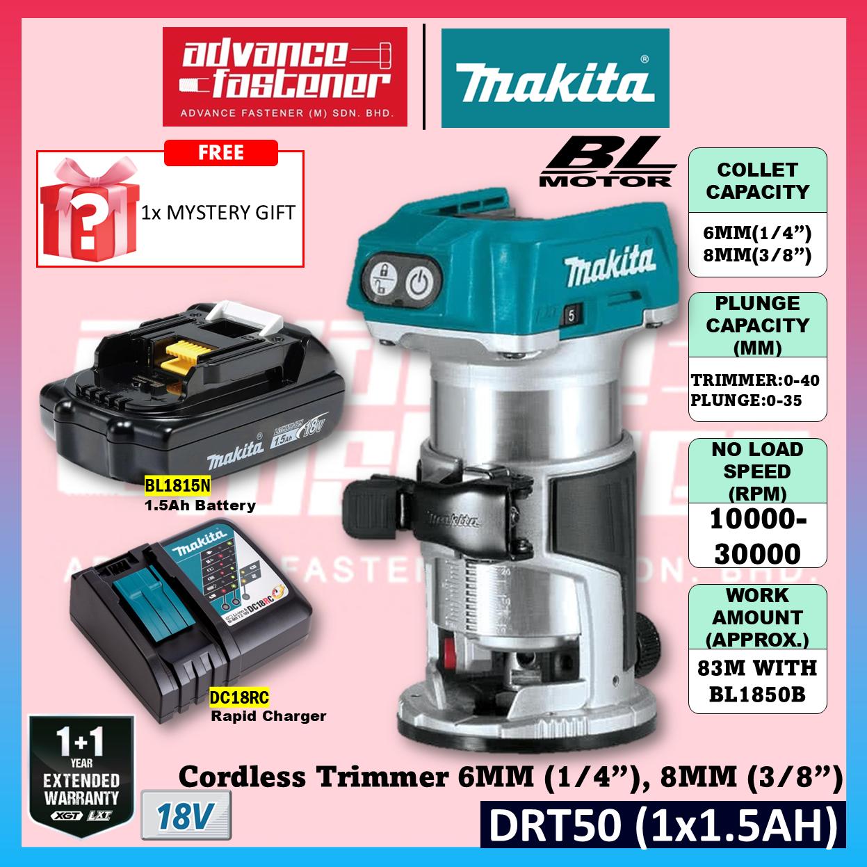 Makita DRT50ZJX9 / DRT50Z 18V Cordless Trimmer Router 6MM (1/4") , 8MM (3/8") | Mesin Trimmer Kayu