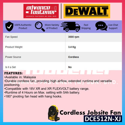 Dewalt DCE512N-XJ 18V XR Cordless Jobsite Fan