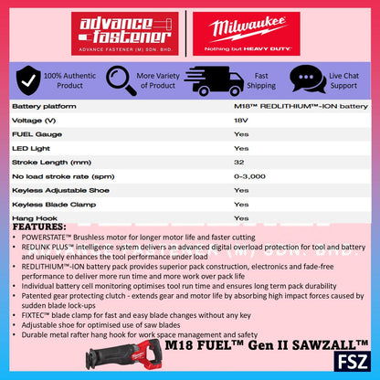 Milwaukee FSZ-502X / FSZ-0X0 M18 FUEL Gen II SAWZALL Reciprocating Saw