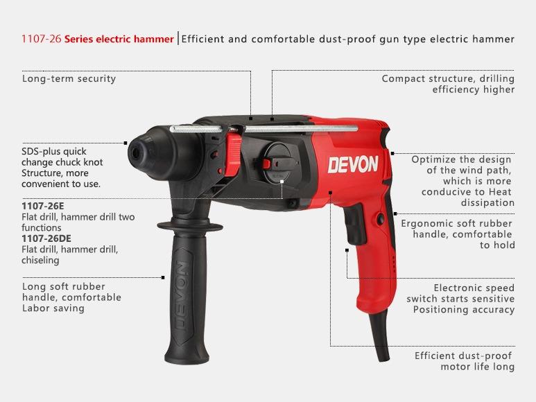 DEVON 1107-26DRE Corded Rotary Hammer 26MM 800W