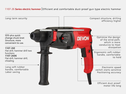 DEVON 1107-26DRE Corded Rotary Hammer 26MM 800W