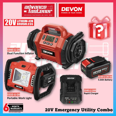 Devon 20V Cordless Emergency Utility Combo ( 5940-Li-20 Dual Function Inflator 5532-Li-20 Work Light