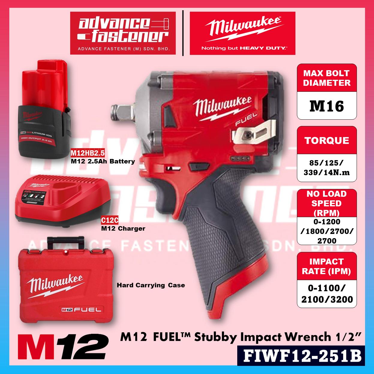 Milwaukee FIWF12-0C / FIWF12-301B / FIWF12-251B M12 Fuel Stubby Impact Wrench 1/2" ( FIWF12 )