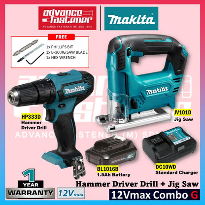 *Super Value* Makita 12Vmax Cordless Combo G ( HP333D Cordless Hammer Driver Drill + JV101D Cordless Jig Saw )