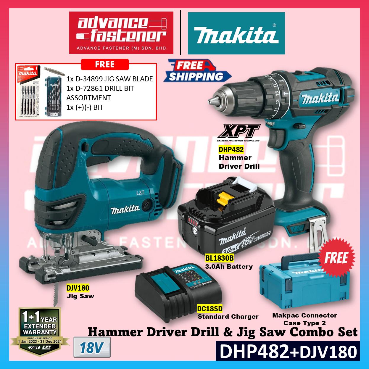 Makita 18V Cordless Combo Set ( DHP482 Cordless Hammer Driver Drill / DJV180 Cordless Jig Saw)