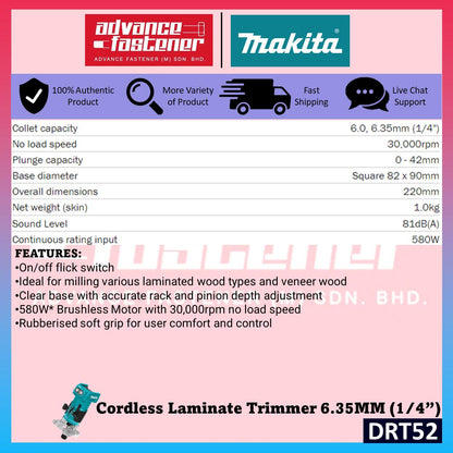 **LIMITED OFFER** Makita 18V Cordless Combo Set ( DJV182 18V Cordless Jig Saw + DRT52 18V Cordless Laminate Trimmer / Router )
