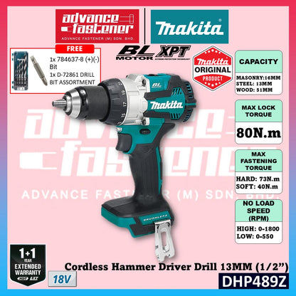 Makita DHP489RTJ / DHP489Z 18V Cordless Hammer Driver Drill 13MM (1/2″)