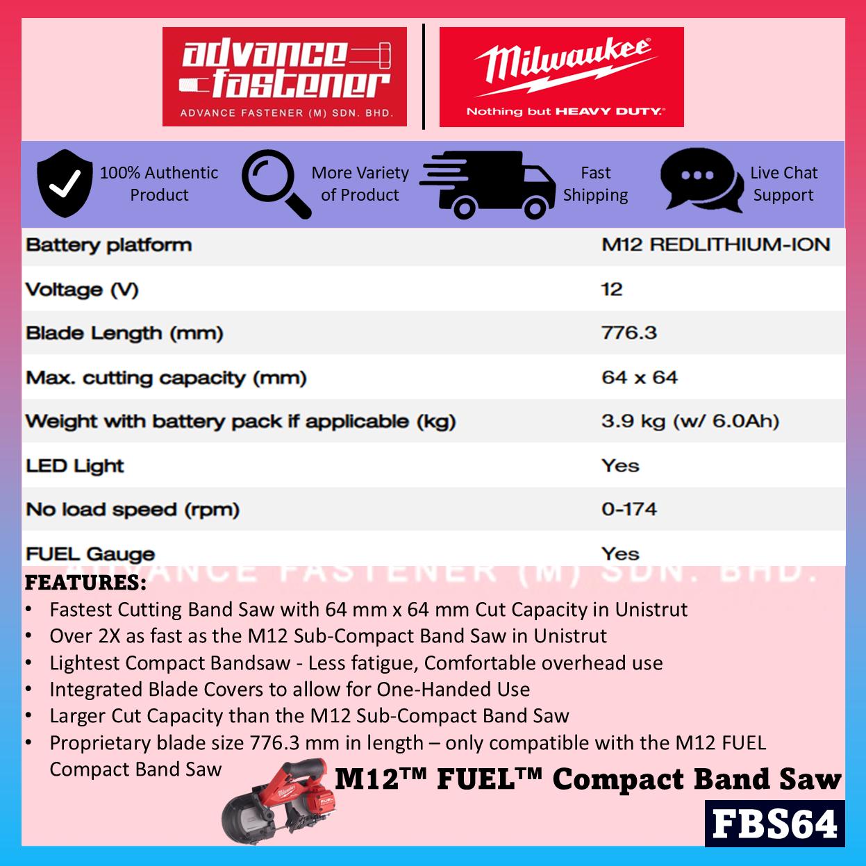 Milwaukee FBS64-601C / FBS64-0C M12 FUEL Compact Band Saw