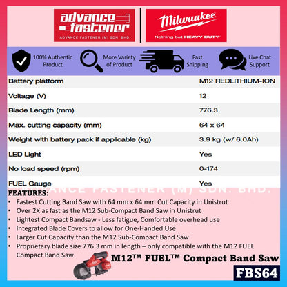 Milwaukee FBS64-601C / FBS64-0C M12 FUEL Compact Band Saw