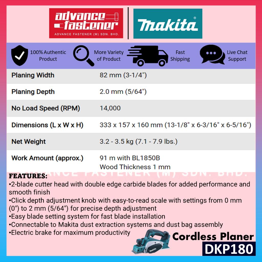 MAKITA DKP180Z / DKP180RFE 18V Cordless Planer 82MM (3-1/4")