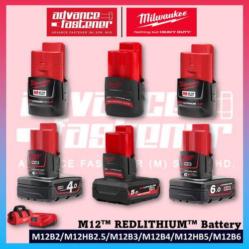 MILWAUKEE M12 Batteries And Chargers For 2.0Ah / 3.0Ah / 4.0Ah / 6.0Ah RED-LITHIUM-ION Battery