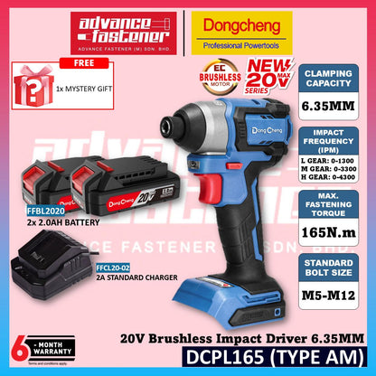 DONG CHENG DCKIT48AM 20V Cordless Brushless Combo Kit ( DCJZ2040 20V Cordless Brushless Driver Drill + DCPL165 20V Cordless Brushless Impact Driver )