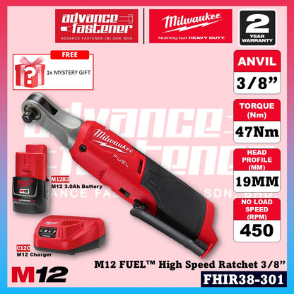 Milwaukee FHIR38-0 M12 FUEL High Speed Ratchet Wrench 3/8" 47Nm