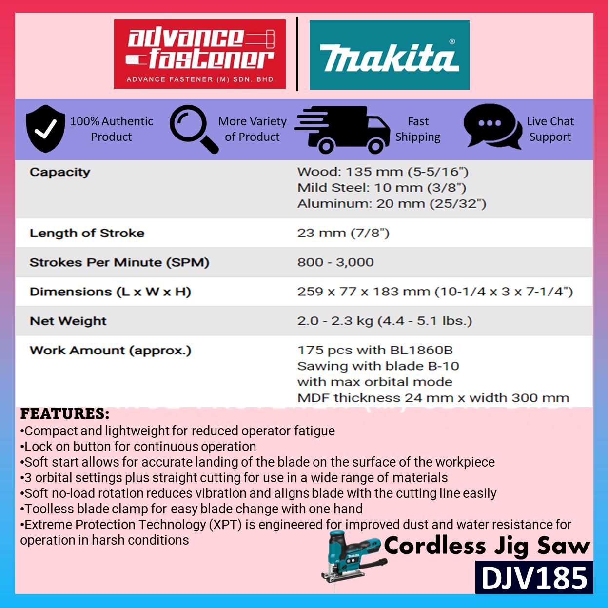 Makita DJV185 / DJV185Z 18V Cordless Jig Saw