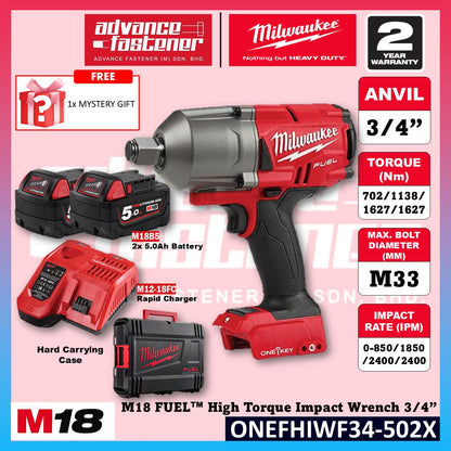 Milwaukee ONEFHIWF34-502X / ONEFHIWF34-0X0 M18 FUEL High Torque Impact Wrench 3/4"