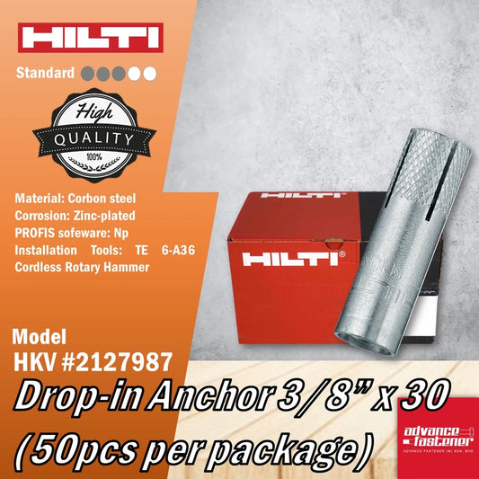 HILTI HKV #2127987 Drop-in Anchor 3/8" x 30 (50pcs per package) 【carbon steel】
