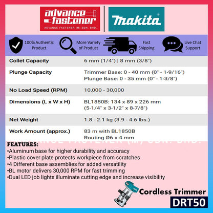 MAKITA 18V LXT Cordless Woodwork Combo ( DJV180Z Cordless Jig Saw + DRT50Z Cordless Trimmer Router + DVC750LZX3 Cordless Portable Vacuum Cleaner Wet & Dry )