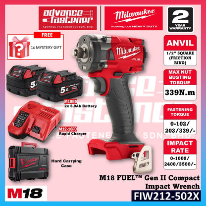 Ready Stock | Original Milwaukee M18 FUEL Impact Wrench Combo Set ( FMTIW2F12 Mid Torque Impact Wrench + FIW212 Compact Impact Wrench )  | 2 Year Warranty | Fast Shipping