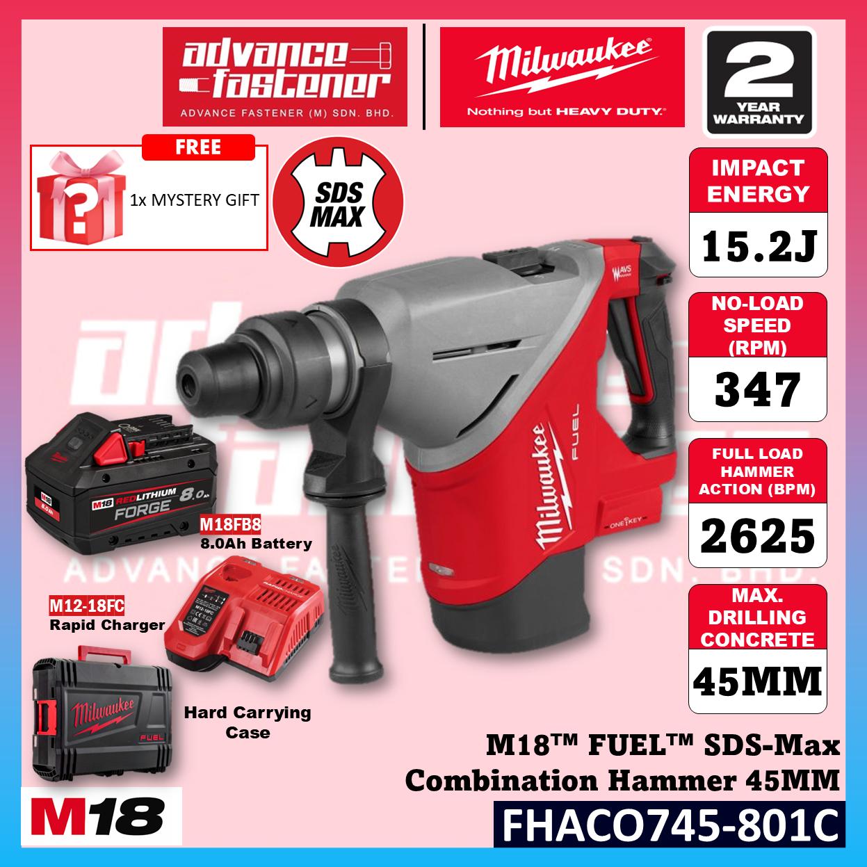 Milwaukee FHACO745-121C FHACO745-0C0 M18 FUEL SDS-Max Combination Hammer with ONE-KEY 15.2J 45MM