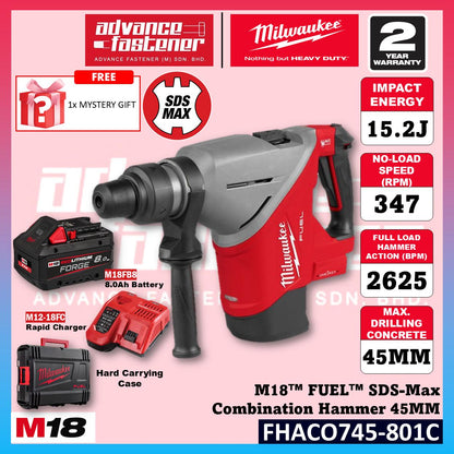 Milwaukee FHACO745-121C FHACO745-0C0 M18 FUEL SDS-Max Combination Hammer with ONE-KEY 15.2J 45MM