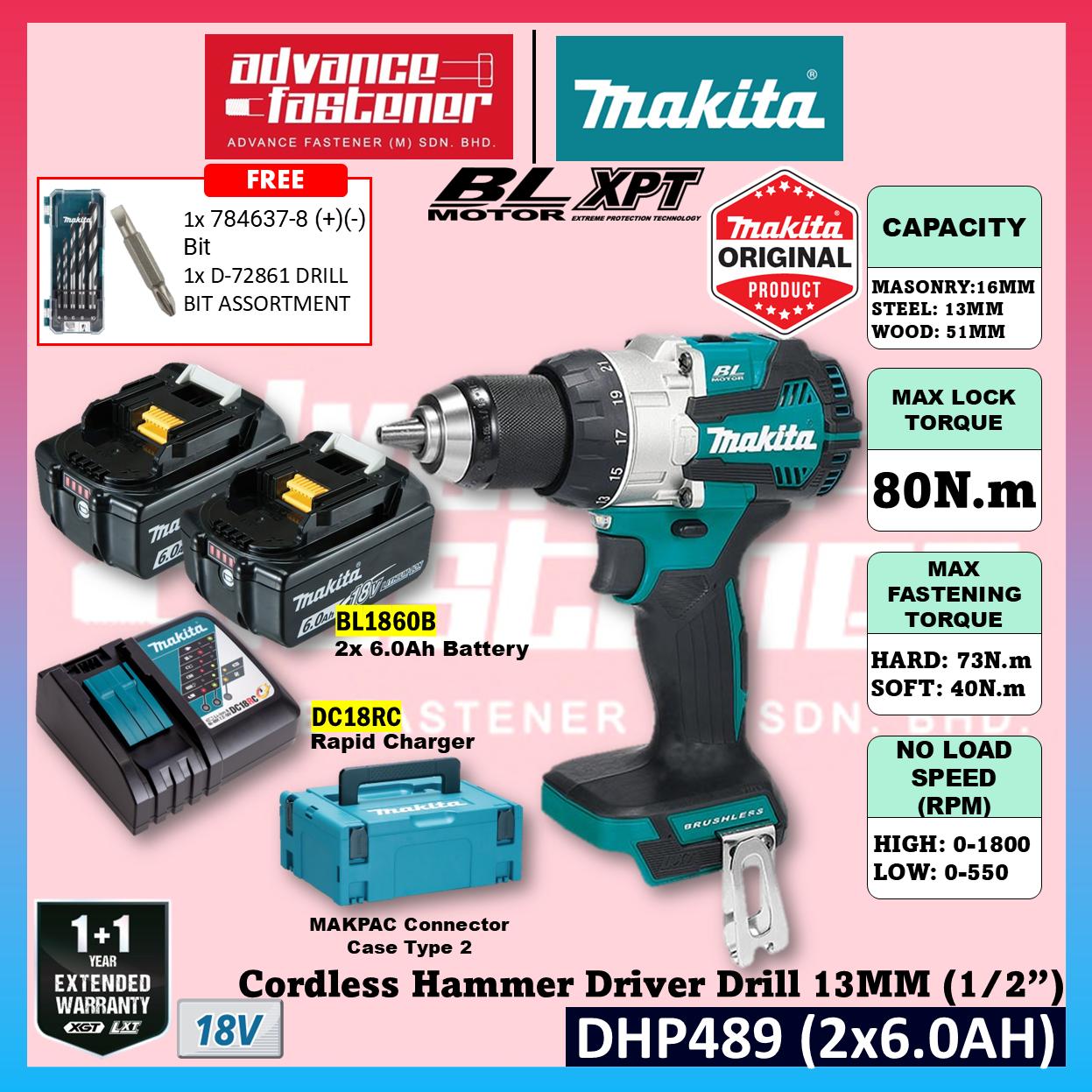 Makita DHP489RTJ / DHP489Z 18V Cordless Hammer Driver Drill 13MM (1/2″)