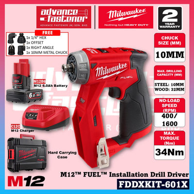 Milwaukee FDDXKIT-0X M12 FUEL Installation Kit Drill / Driver w/ Interchangeable Heads