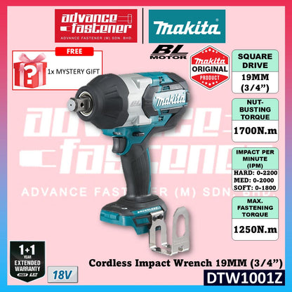 MAKITA DTW1001JX2 / DTW1001JX3 / DTW1001Z 18V Cordless Impact Wrench 19MM (3/4") 1700N.m