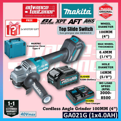 MAKITA GA021GZK 40Vmax Cordless Angle Grinder 100MM ( 4" ) ( Top Slide Swtich )