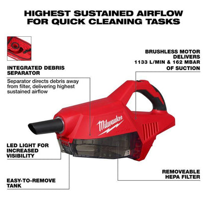 Milwaukee BLCV2-501 / BLCV2-0 M18 Brushless Compact Handheld Vacuum
