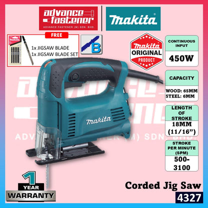 Makita 4327 Corded Jig Saw 450W (Bayonet Shank)