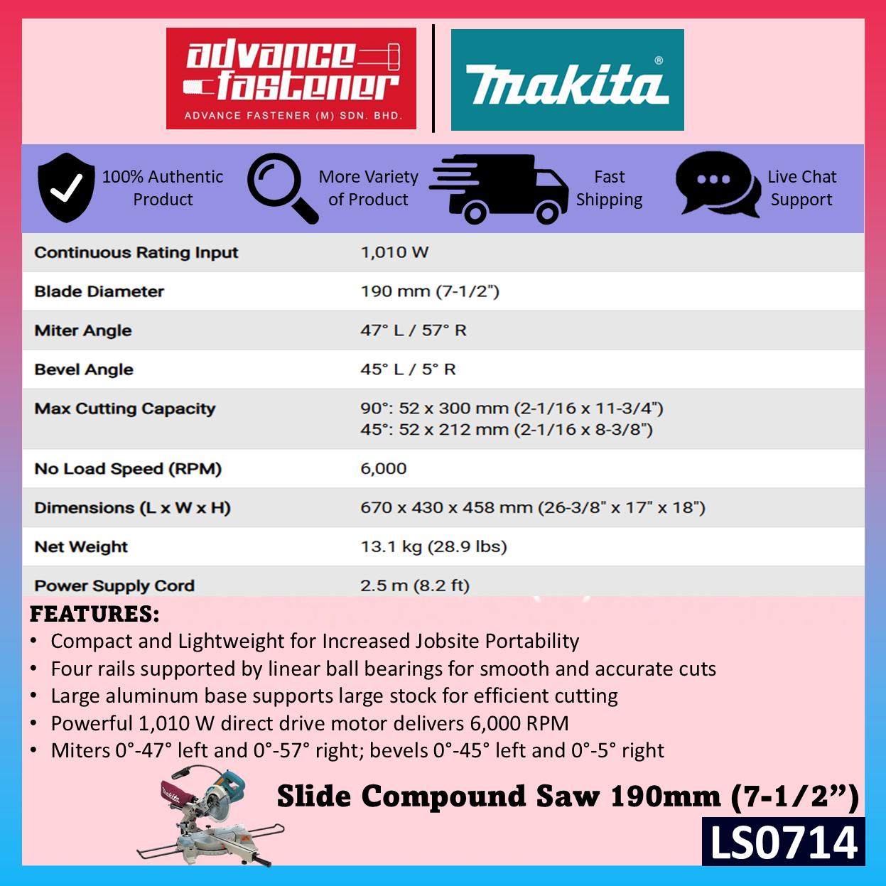 Makita LS0714 Corded Slide Compound Saw 190MM (7-1/2")