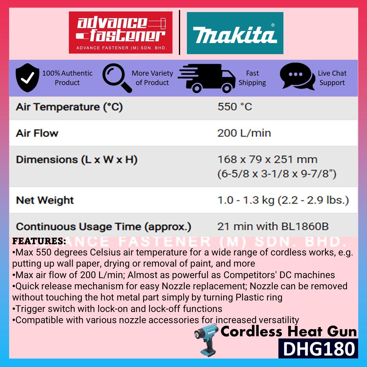 MAKITA DHG180ZK / DHG180 18V Cordless Heat Gun