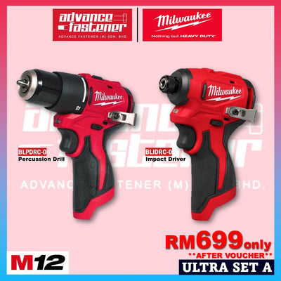 Milwaukee M12 ULTRA GO Brushless Combo Set / BLPDRC M12 Subcompact Brushless Percussion Drill / BLIDRC M12 Subcompact Brushless Impact Driver