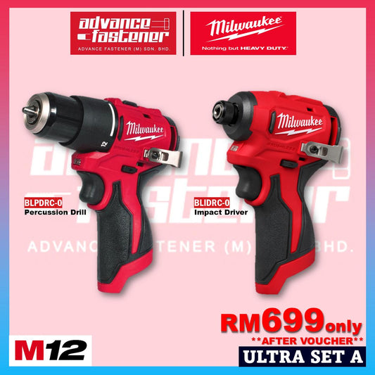 Milwaukee M12 ULTRA GO Brushless Combo Set / BLPDRC M12 Subcompact Brushless Percussion Drill / BLIDRC M12 Subcompact Brushless Impact Driver