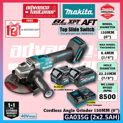 MAKITA GA035GZ 40Vmax Cordless Angle Grinder 150MM ( 6" ) ( Top Slide Switch )