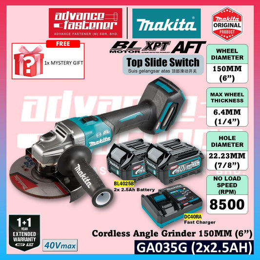 MAKITA GA035GZ 40Vmax Cordless Angle Grinder 150MM ( 6" ) ( Top Slide Switch )