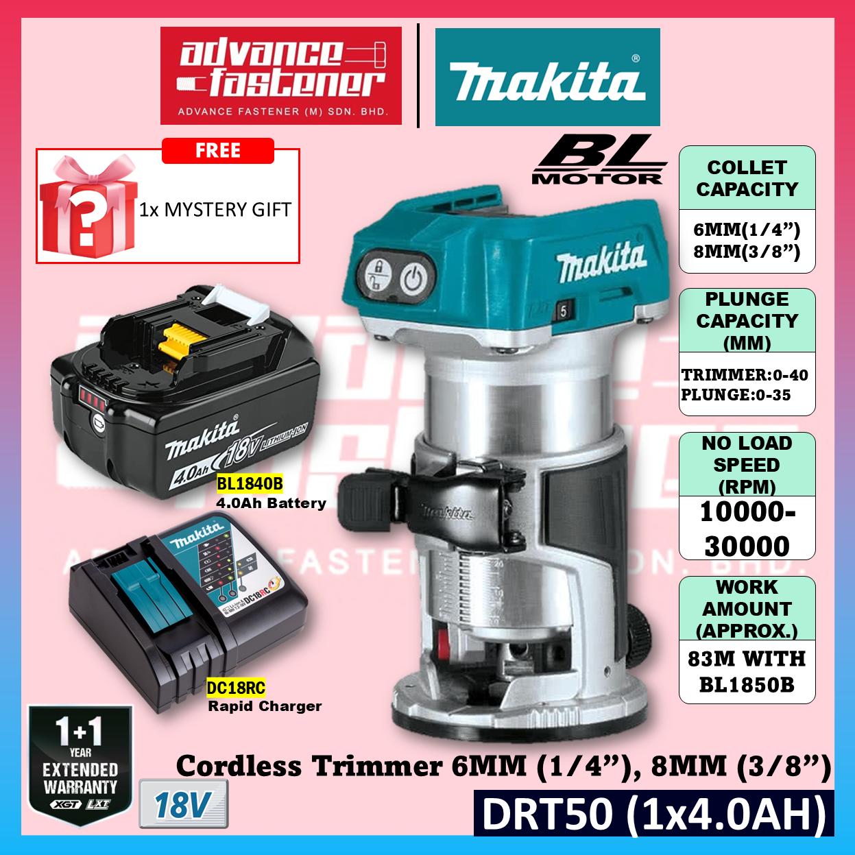 Makita DRT50ZJX9 / DRT50Z 18V Cordless Trimmer Router 6MM (1/4") , 8MM (3/8") | Mesin Trimmer Kayu