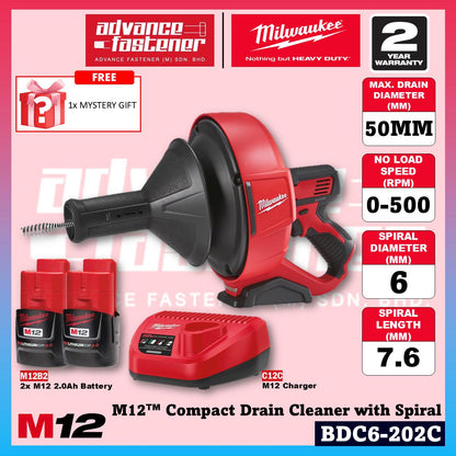 Milwaukee BDC6-202C / BDC6-0C M12 Compact Drain Cleaner w/ Spiral Diameter 6MM