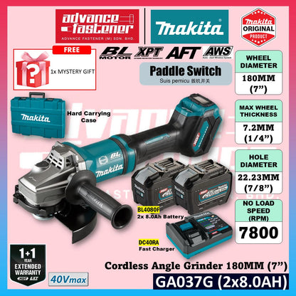 MAKITA GA037GZK 40Vmax Cordless Angle Grinder 180MM (7") ( Paddle Switch )