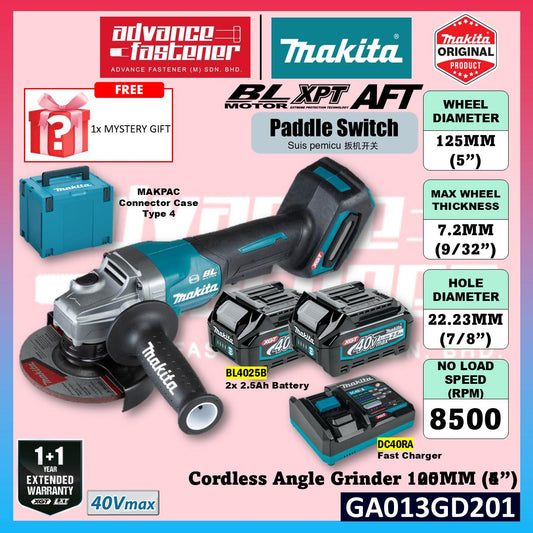 MAKITA GA013GM201/ GA013GD201 / GA013GZ 40Vmax Cordless Angle Grinder 125 mm (5") ( Paddle Switch )