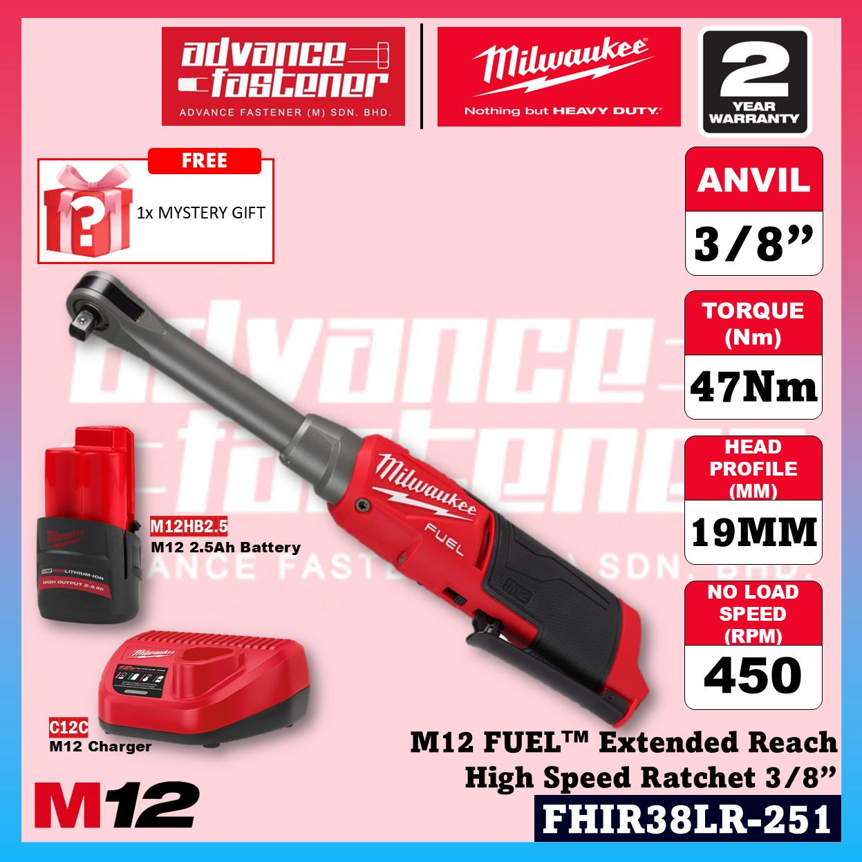 Milwaukee FHIR38LR-0 M12 FUEL Extended Reach High Speed Ratchet Wrench 3/8" 47Nm